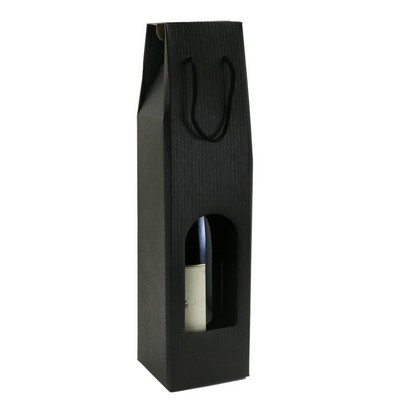 Heavy Duty Wine One Bottle Carrier w/Windows & Rope Handles