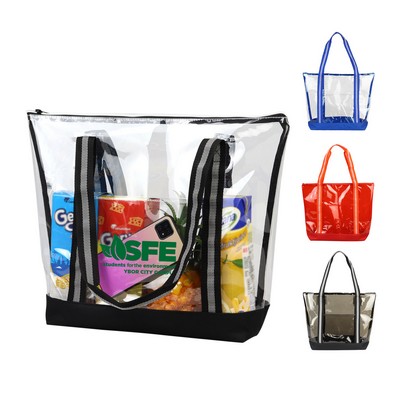 Clear Zipper Striped Tote Bag